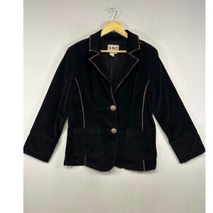 Western Boho A.M.S. Womens Size M Black Corduroy Contrast Stitch Blazer Jacket